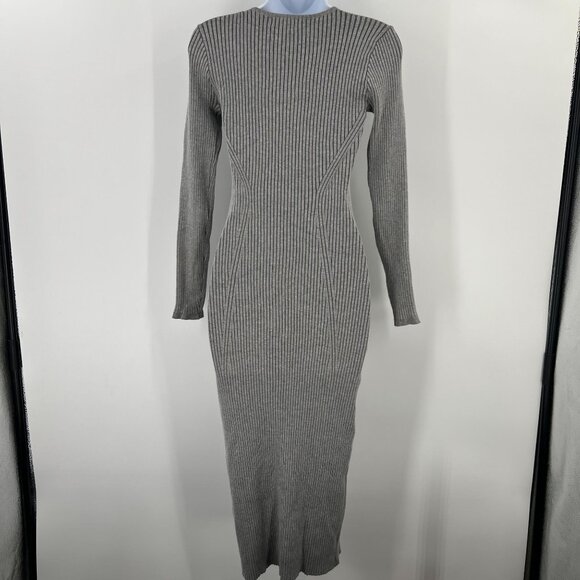 House of Harlow 1960 S Small Gray Rayon Blend Ribbed Knit Bodycon Dress - Picture 2 of 10